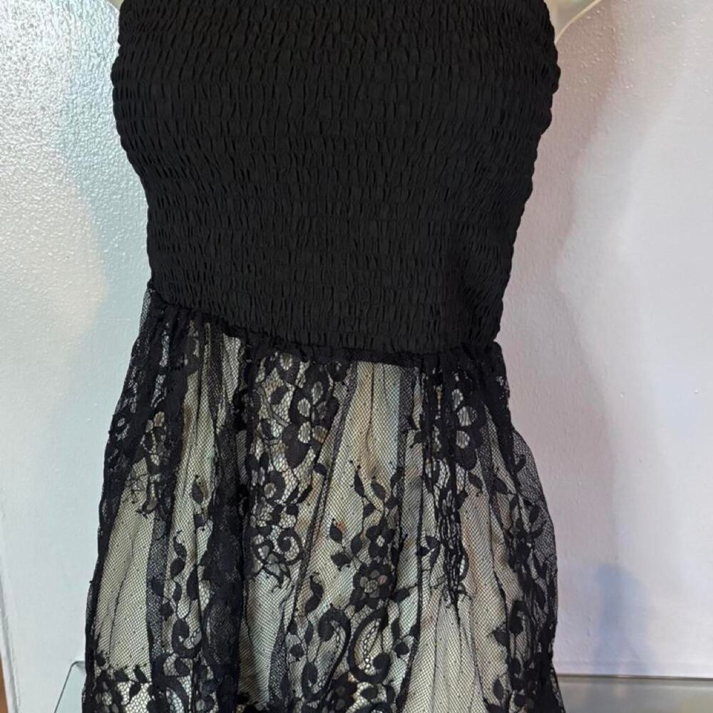 Y2K Black Lace Smocked Strapless Babydoll Top - Size 1XL